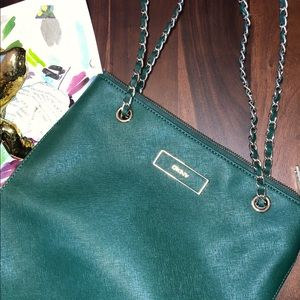 Emerald green DKNY purse with Gold Chain Strap